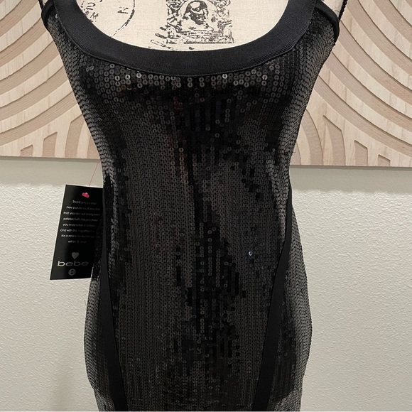 🆕 Bebe Downtown U Neck All Over Black Sequin Dress, Size S - Picture 3 of 6